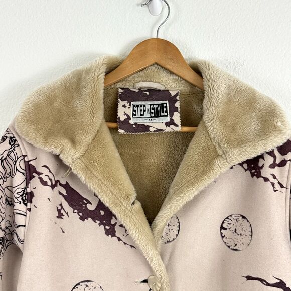 Vintage Y2K 90's Step in Style Women's M Faux Suede Sherpa Lined Pea Coat Jacket - Picture 7 of 11